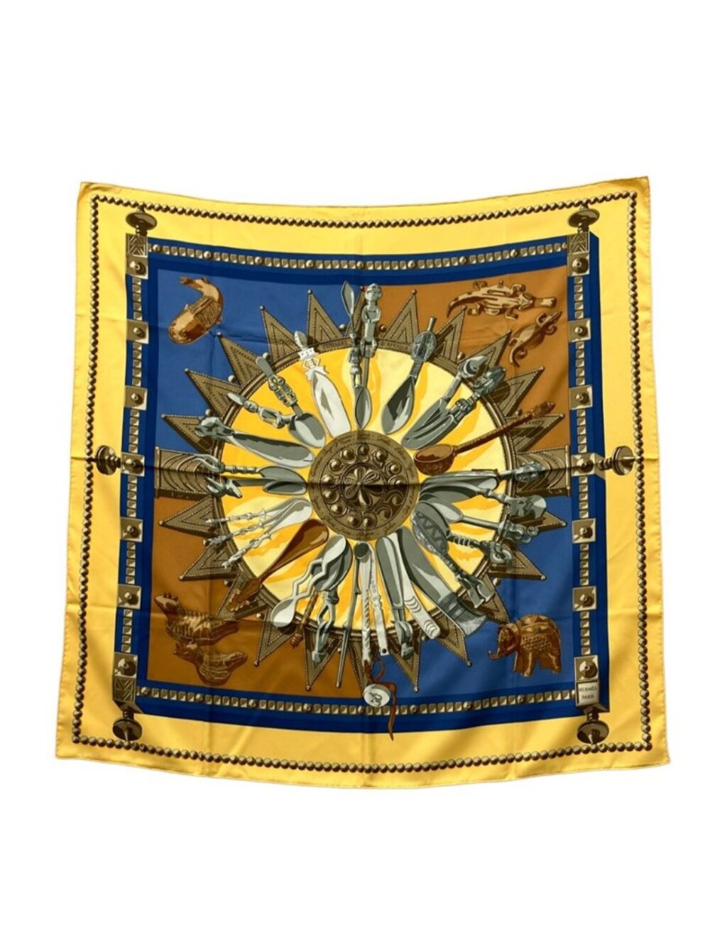 Hermes Scarf Carre 90 Silk 100% African Spoon
